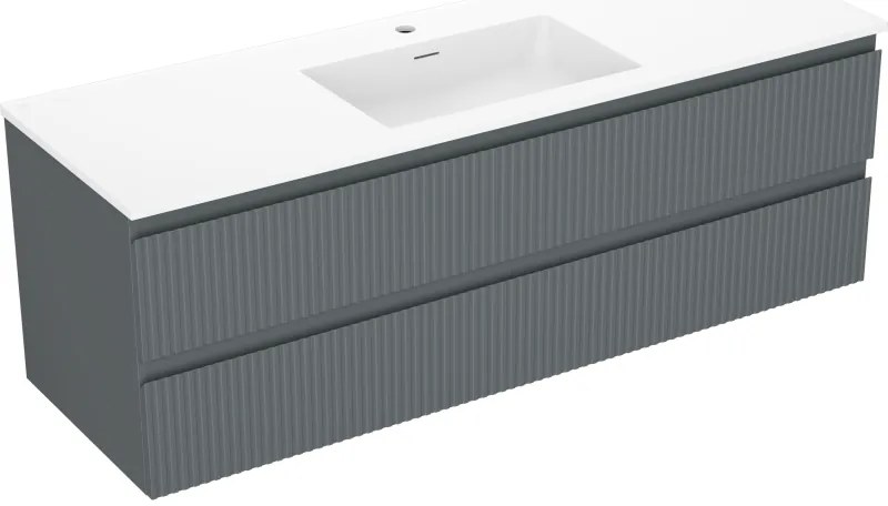 Mexen Rivel, kúpeľňová skrinka 140 cm s umývadlom Otis, 2 zásuvky, drážkovaná, grafitová matná/biela matná, 91A20-14047-2-BFF66-W18M