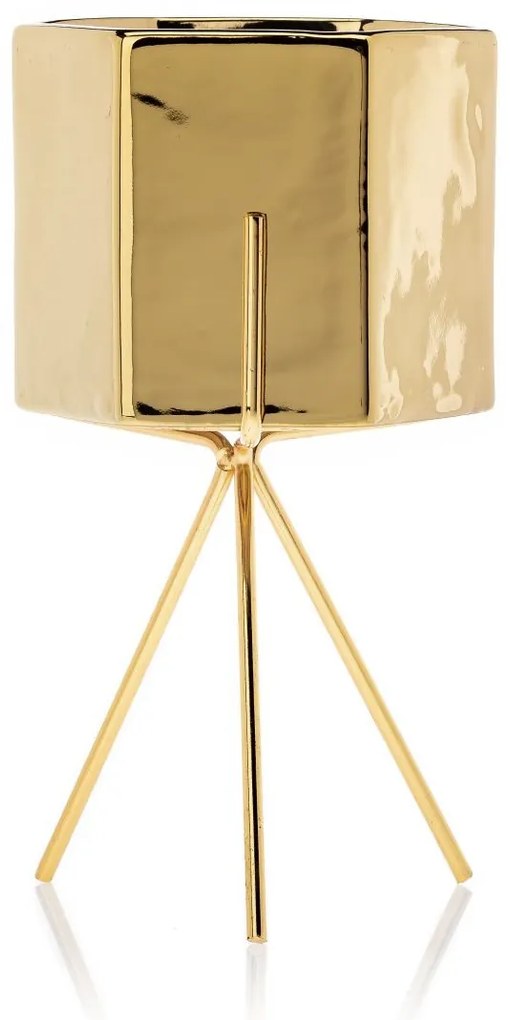 Sada 3 ks květináčů na stojanu SASHI zlatá