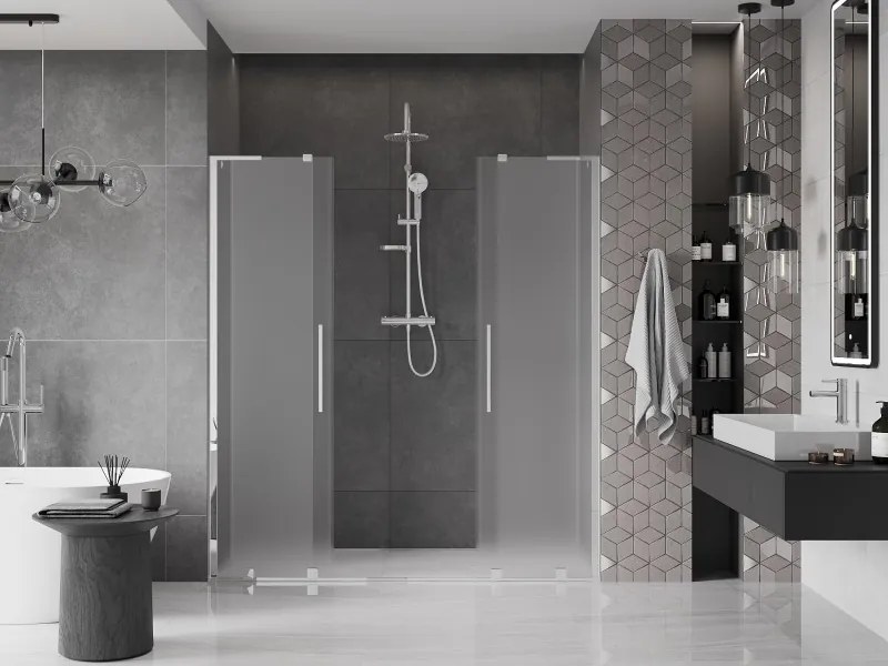Mexen Velar L Duo, posuvné sprchové dvere do otvoru 170 cm, 8mm sklo námraza, chrómová, 871-170-003-32-01