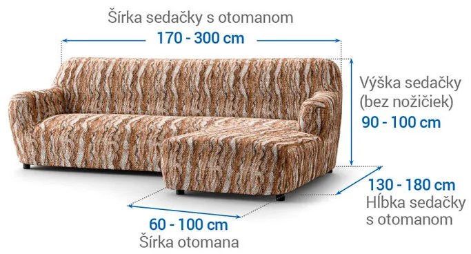 Bielastické poťahy OCEANO NOVÉ tehlové sedačka s otomanom vpravo (š. 170 - 300 cm)