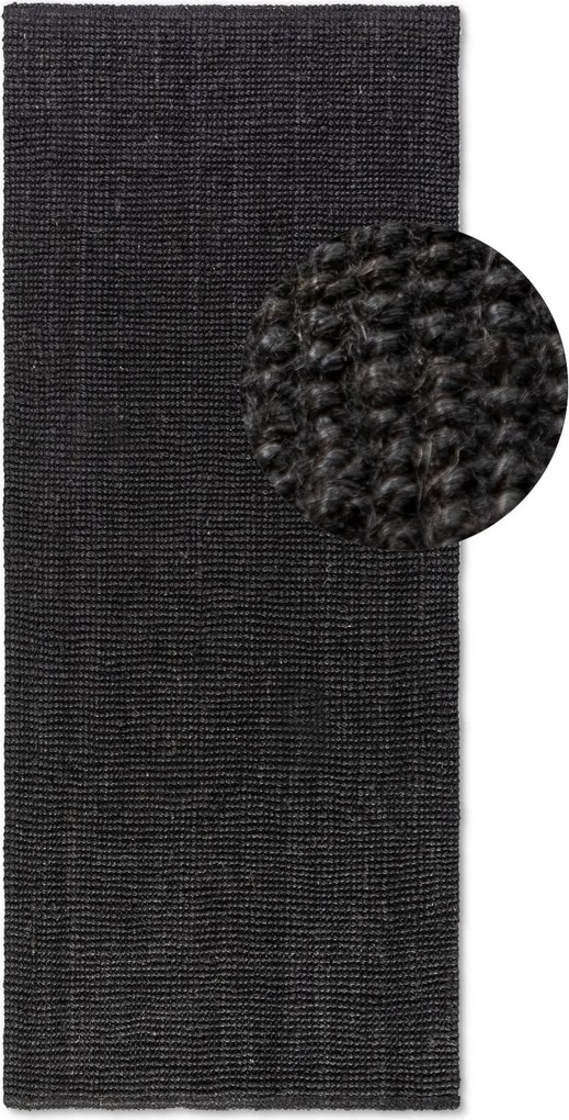 Hanse Home, Koberec behúň Bouclé Jute 105976 Black, 80x200, čierna, chodba / predsieň