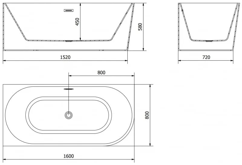 Mexen Mia, voľne stojaca rohová vaňa ľavá 160 x 80 cm, biela, čierny prepad, 52691608000L-70