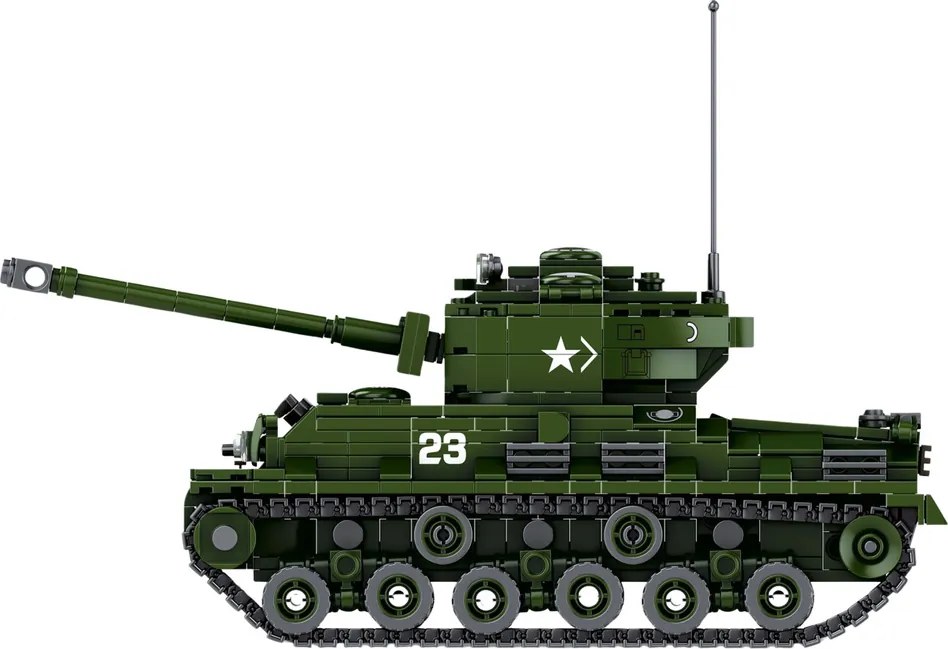 LEAN Toys Vojenský stavebný tank Sherman M4A3E8 v mierke 1:30 839 el.