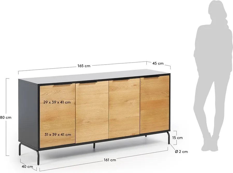 Čierno-hnedá komoda Kave Home SAVOI, 165 x 80 cm