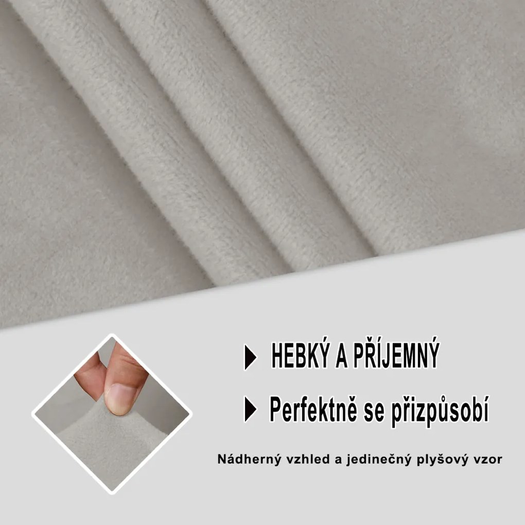 Elastický plyšový poťah na trojmiestnu rohovú pohovku BestBerg / pravá / svetlosivá