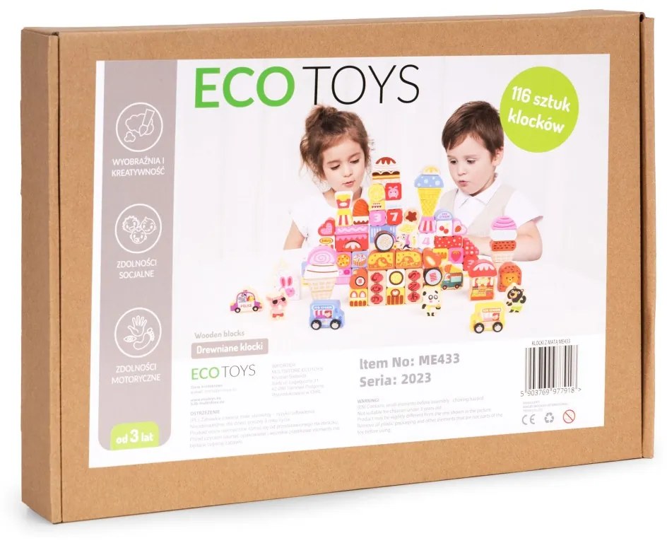 Drevené kocky Ecotoys Sladké mestečko 116 ks