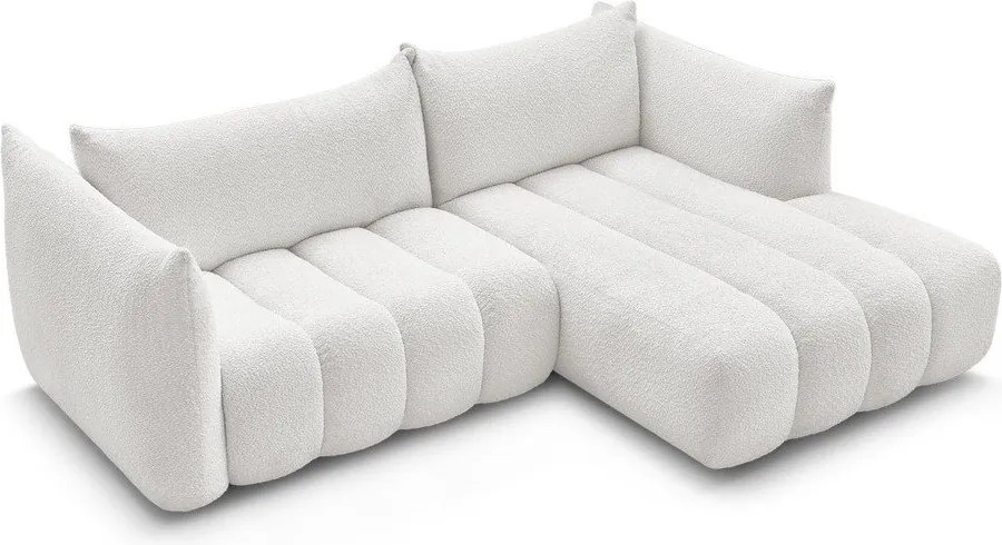 Biela rohová pohovka z textílie buklé (pravý roh/s leňoškou) Azra – Bobochic Paris