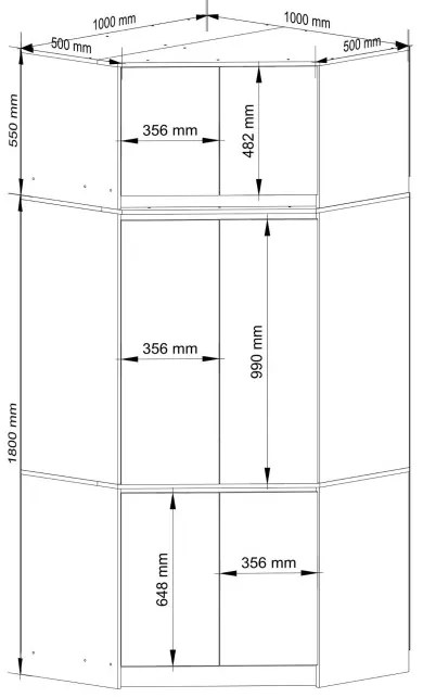 Rohová skriňa s nadstavcom S100 dub sonoma / biela