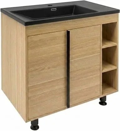 Kúpeľňová skrinka s čiernym umývadlom Naturel Lucca 79×70×45 cm, dub mat, LUCCA80DU3ABKM