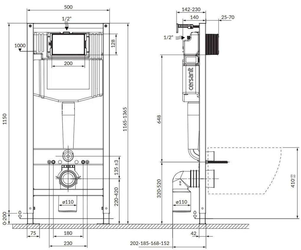 Cersanit City, System50 PNEU podomietkový rám + závesná wc misa City Square CleanOn + čierne tlačidlo Circle, S701-777