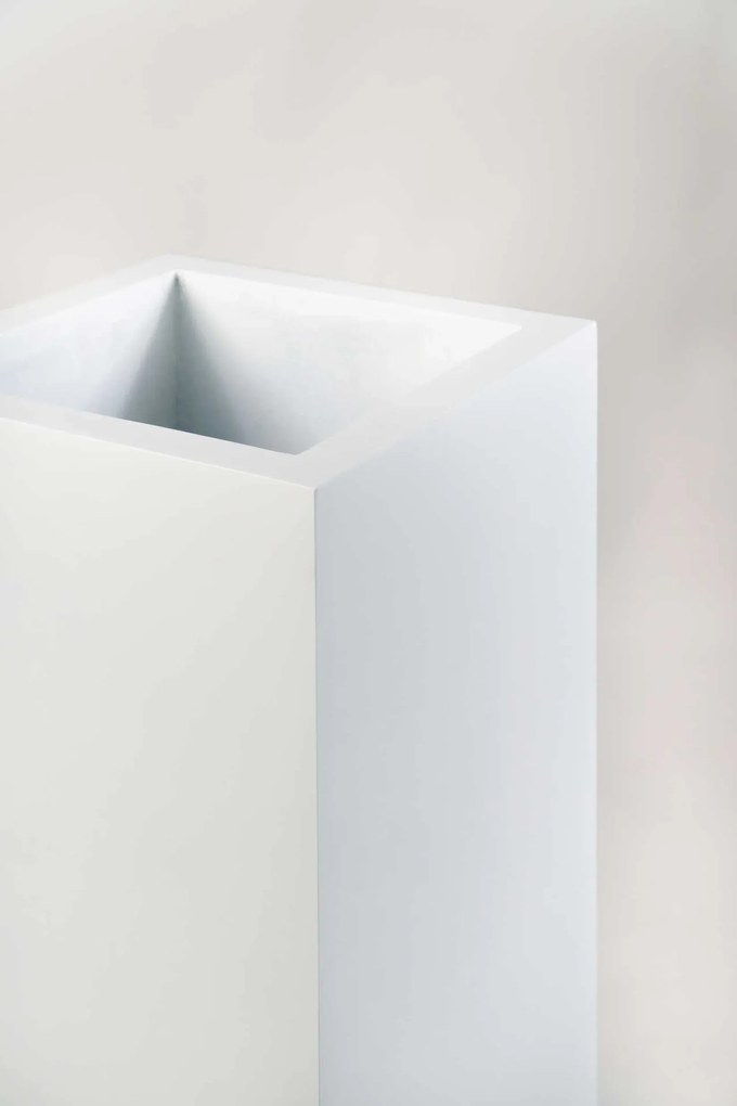 Hranatý kvetináč BLOCK, výška 75 cm, materiál MDF, biely mat
