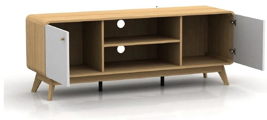 Biely/v prírodnej farbe TV stolík v dekore duba 140x53 cm Caitlin – Støraa
