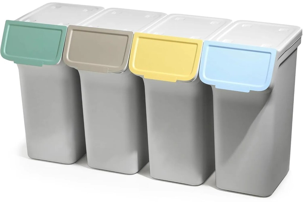 Odpadkové koše / Koše na špinavú bielizeň sada 4x25l, STACKBOX - bielo-sivá
