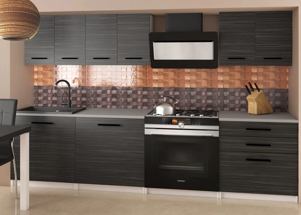 Kuchynská linka Belini 180 cm eben kráľovský s pracovnou doskou Sonik2 TOR SONIK2/3/WT/HK/0/B1