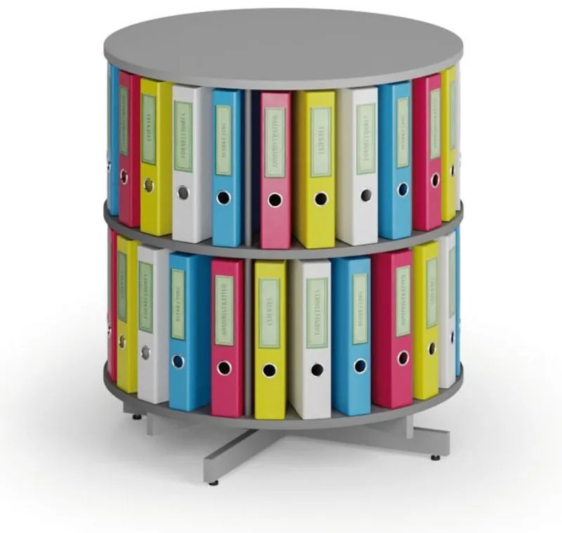 Otočný regál na zakladače, 2 poschodia, sivý