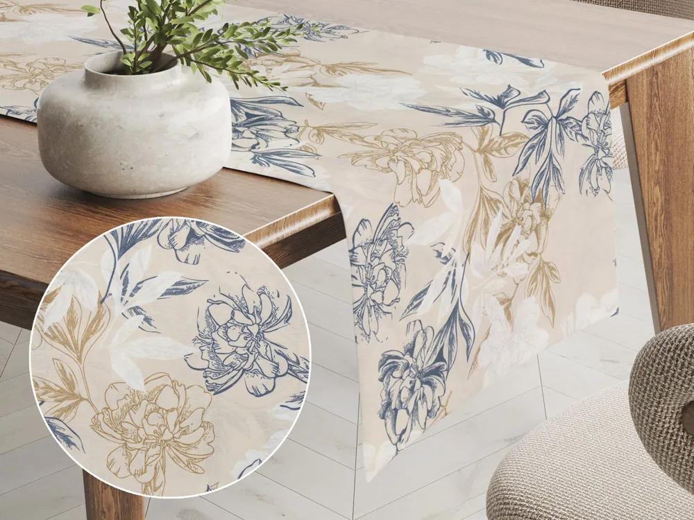 Biante Dekoračný behúň na stôl PML-058 Kvetinová perokresba na svetlo béžovom 45x120 cm