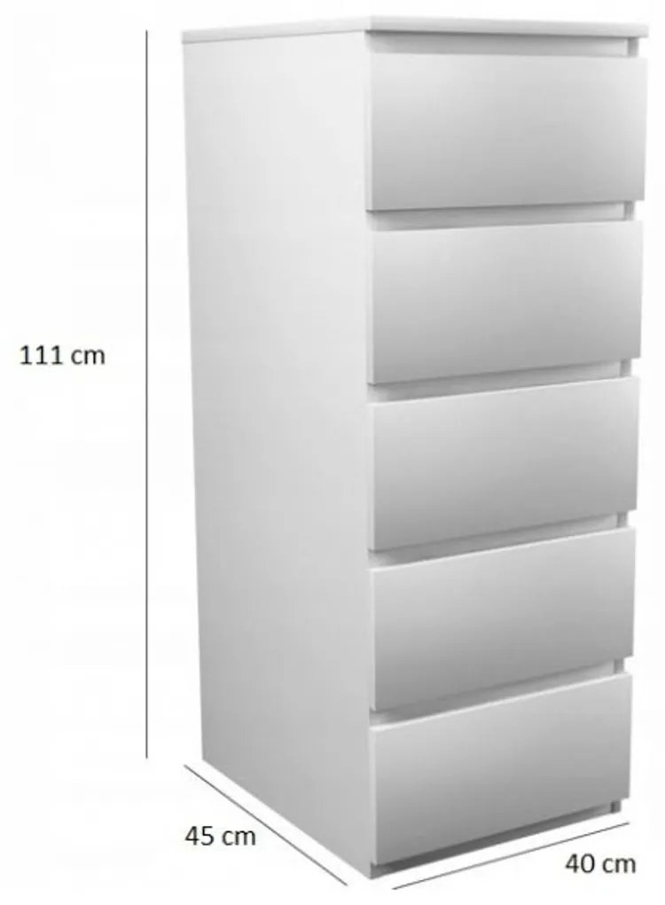Komoda 5 zásuviek W5 biela