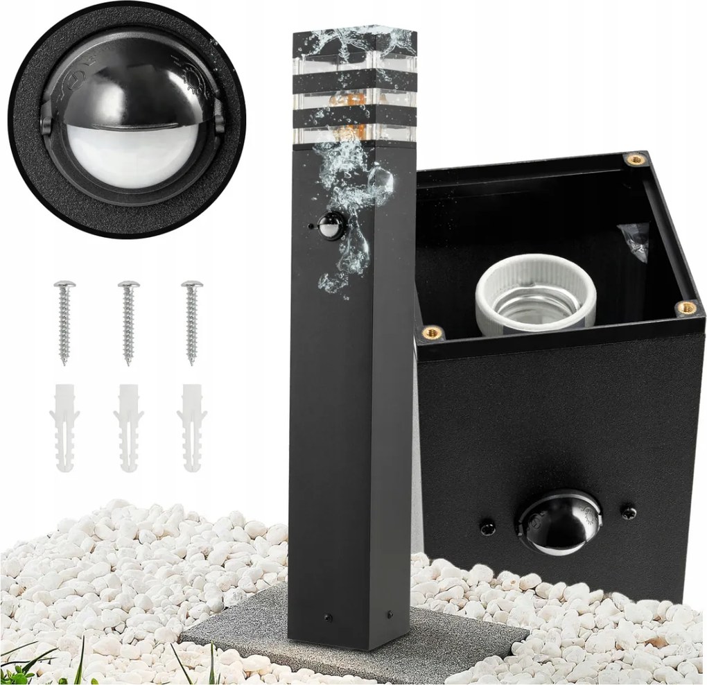 BERGE Záhradná lampa Malibu - ME0021 - E27 - 60 cm - čierna - pohybové čidlo