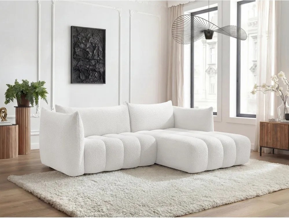 Biela rohová pohovka z textílie buklé (pravý roh/s leňoškou) Azra – Bobochic Paris