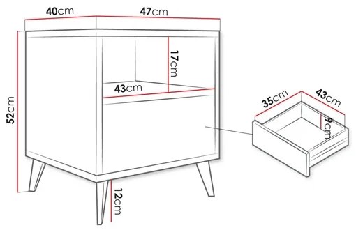 Nočný stolík OVESSI 52x47 cm čierna/dub artisan