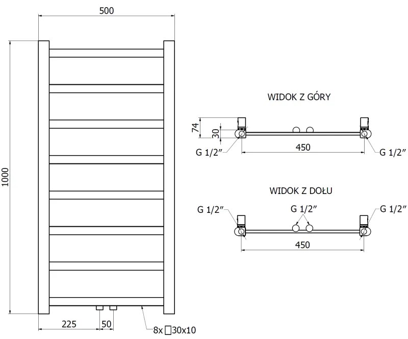 Mexen Bolt, vykurovacie teleso 1000 x 500 mm, 259 W, spodné a stredové, antracitová, W126-1000-500-00-66