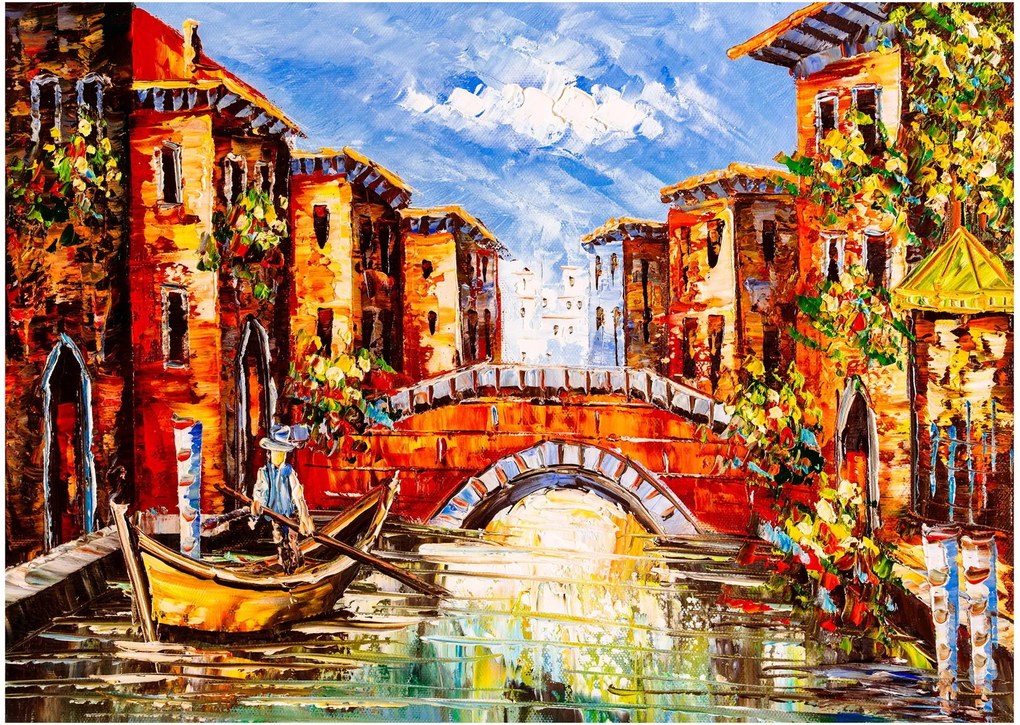 Sklenený obraz - Olejomaľba mesta III. (70x50 cm)