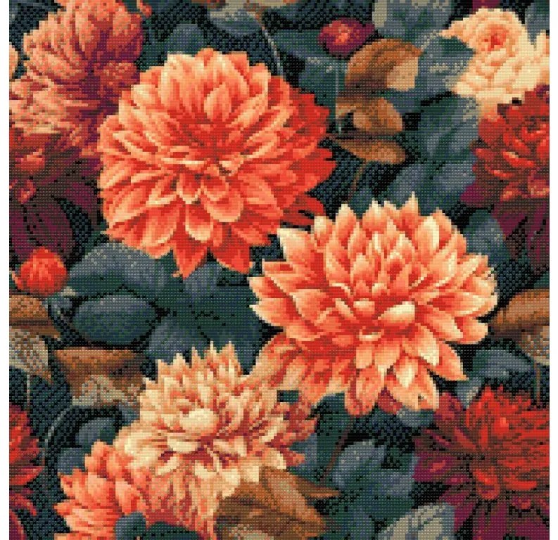 Gario Diamantové maľovanie Kvetinové pozadie Dálie Rozmery: 50 x 50 cm, Rámovanie: Iba zrolované plátno, Diamanty: Štvorcové