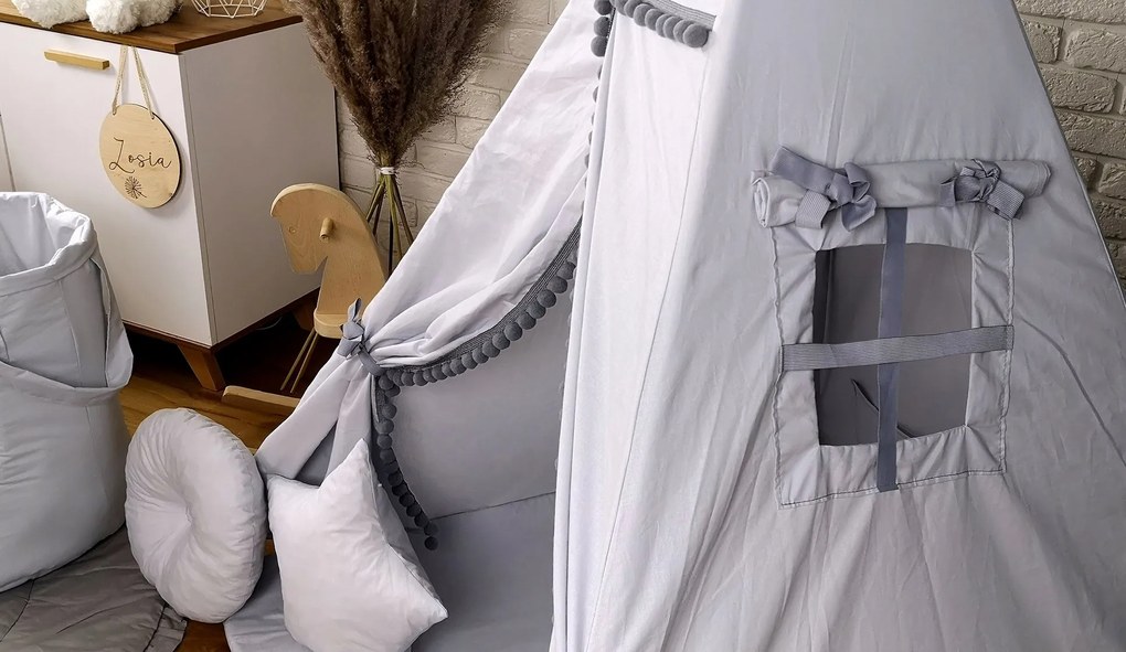 Detský stan TEEPEE (TÍPÍ) SUPERIOR s doplnkami - ŠEDÝ