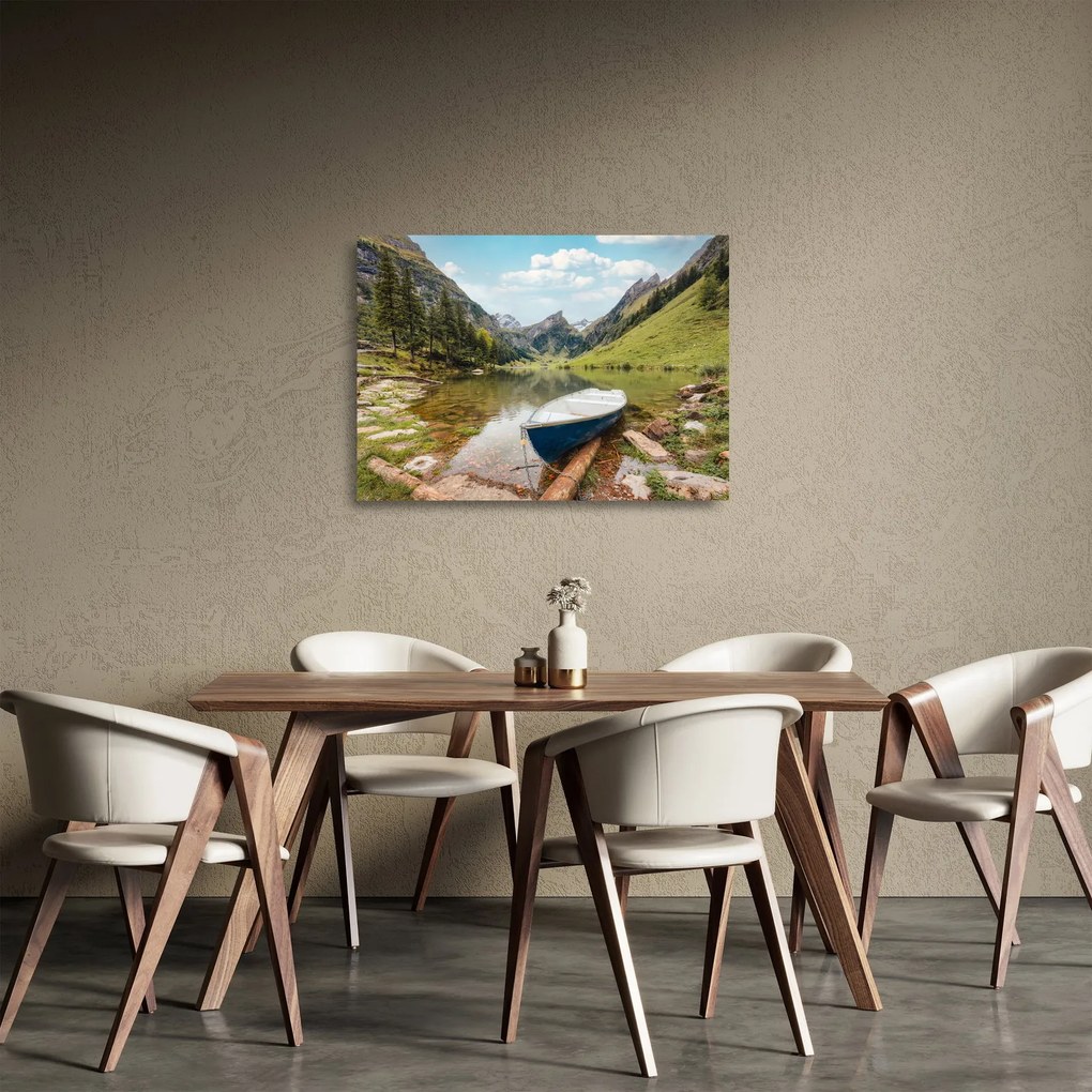 Sklenený obraz - Seealpsee, jazero Švajčiarska (70x50 cm)