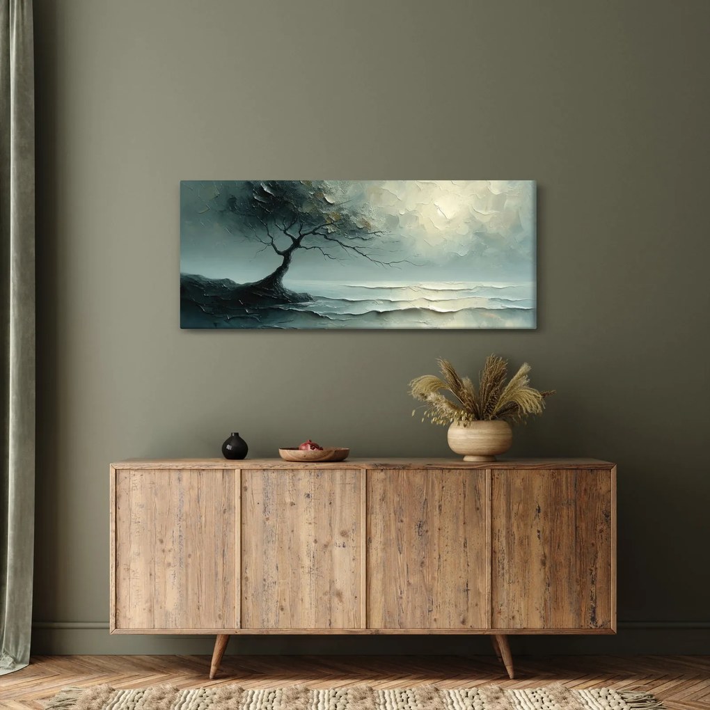 Obraz - Olejomaľba stromu s oceánom (120x50 cm)
