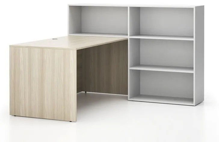 Kancelárska zostava single SEGMENT, 3 police, pravá, dub prírodný/biela