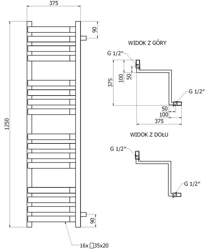 Mexen Loop, kúpeľňový radiátor 1250 x 375 mm, 666 W, biela, W129-1250-350-00-20