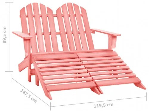 vidaXL 2-miestna záhradná stolička a taburetka Adirondack jedľový masív ružová-