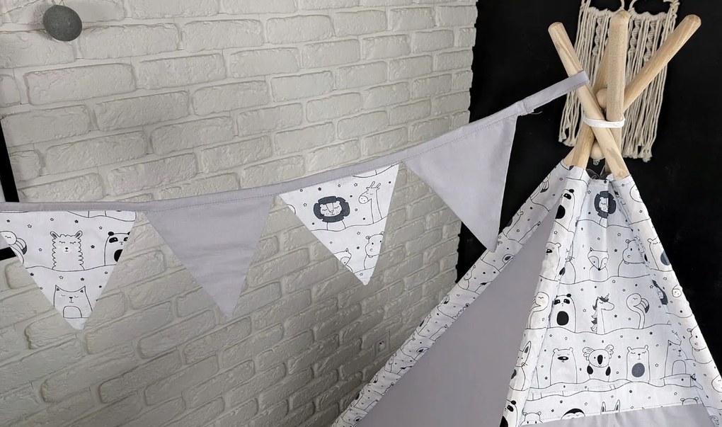 Detský stan TEEPEE (TÝPIE) ANIMALS s doplnkami - MADAGASKAR - šedý