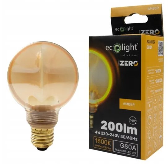 ECOLIGHT Dekoratívna LED žiarovka E27 4W 200lm G80 Amber Retro - rada ZERO