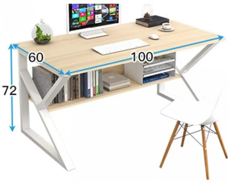 Písací stôl SHAPE s poličkou v dekore dub a čiernymi nohami 100x60 cm