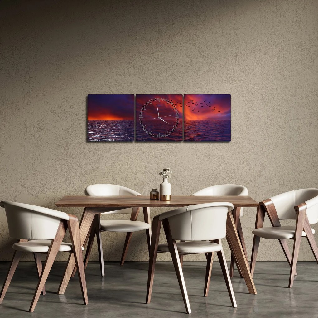 Obraz mora s vtákmi (s hodinami) (90x30 cm)