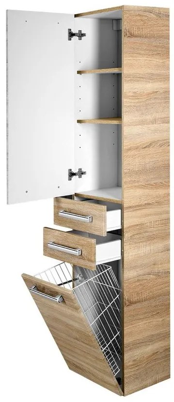 Aqualine Aqualine, VEGA Skrinka vysoká s košom 40x184x31cm, dub platin, VG980