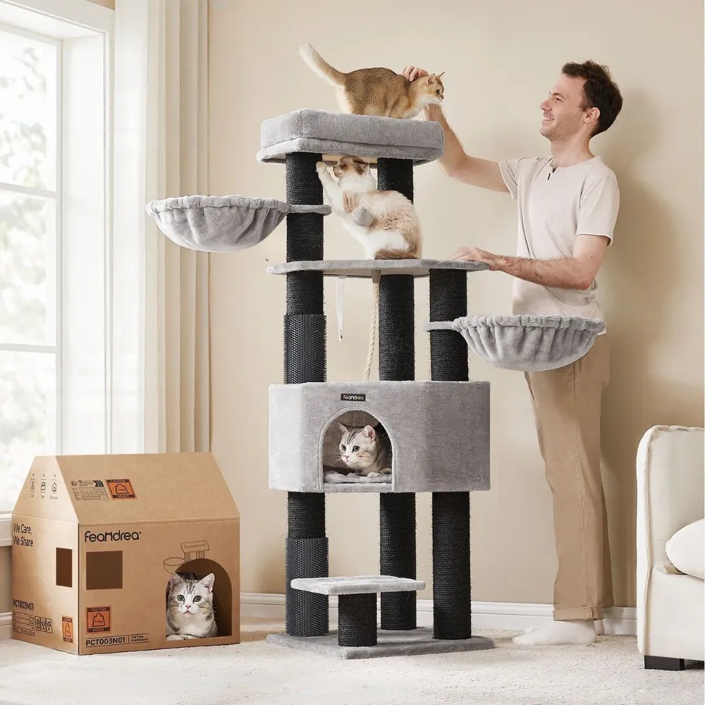 Mačací strom ONYX, 50x50x160cm, šedá/čierna Feandrea