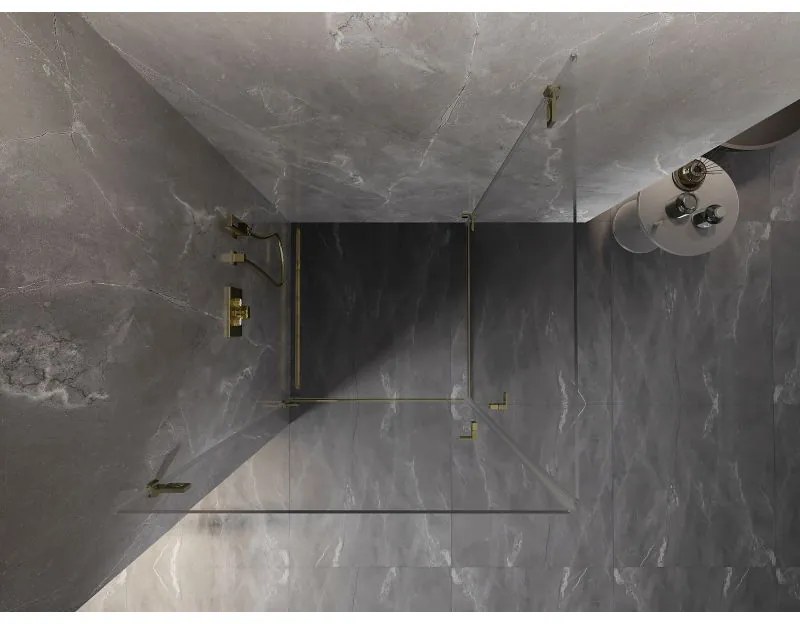 Mexen Lunar-B Duo, výklopný sprchový kút 70 x 70 cm, 8mm číre sklo, zlatý profil, 832-070L-070P-50-00