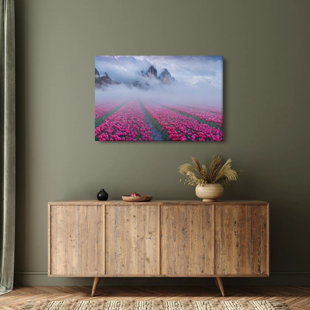 Obraz - Krajina s tulipánovými poľami (90x60 cm)
