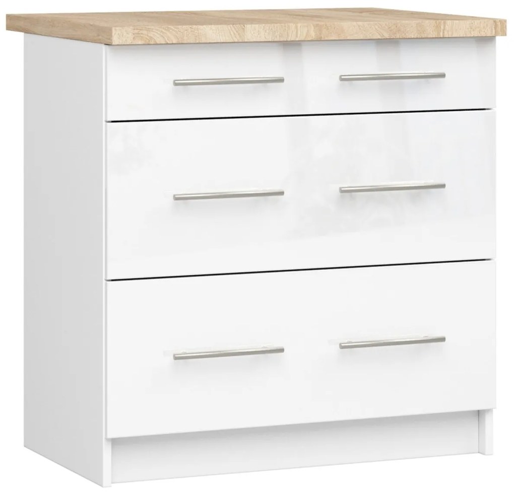 Kuchynská skrinka Olivie S 80 cm 3S biela/biely lesk/dub sonoma