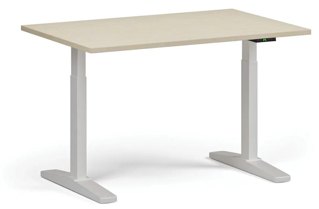 Výškovo nastaviteľný stôl, elektrický, 675-1325 mm, doska 1200x800 mm, biela podnož, dub prírodný