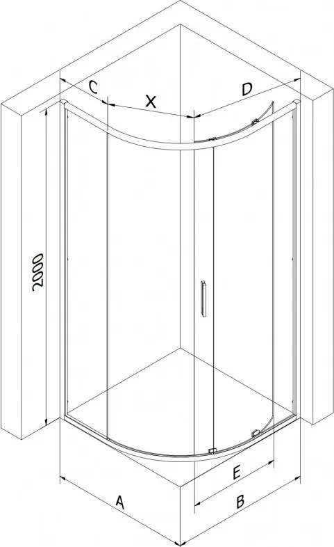 Mexen Exo, štvrťkruhový sprchovací kút s posuvnými dverami 80 x 80 cm, 6mm číre sklo, chrómový profil, 8131-080-080-01-00