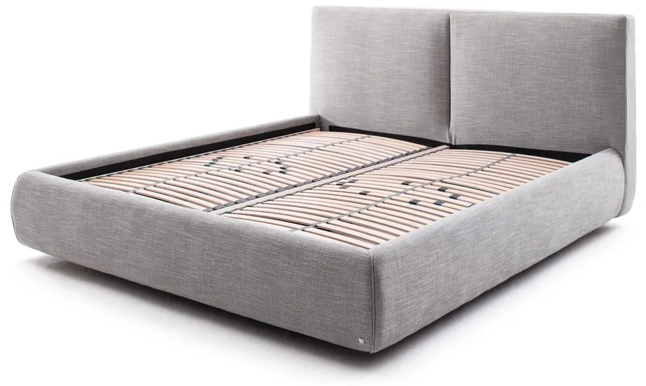 Sivá čalúnená dvojlôžková posteľ s úložným priestorom s roštom 180x200 cm Atesio – Meise Möbel