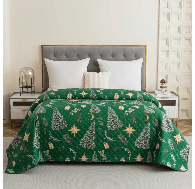 Prehoz na posteľ GREEN CHRISTMAS zelený Rozmer: 170 x 210 cm