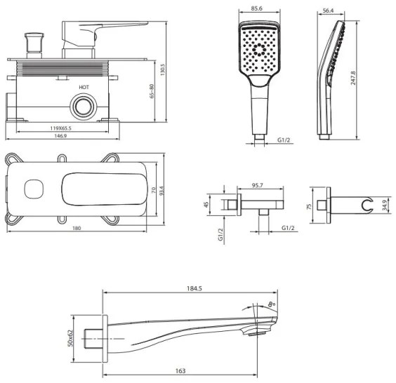 Cersanit S952-039 - vaňová sada s podomietkovou batériou LARGA, lesklý chróm