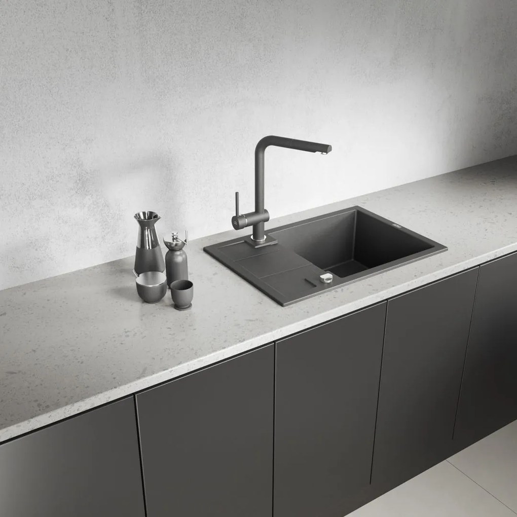 Laveo Barbados, 1-komorový granitový drez 650x440x215 mm, čierna škvrnitá, LAV-SBB_713T
