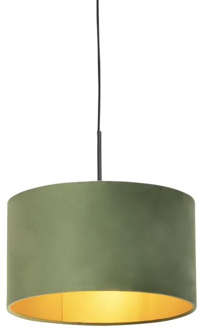 Závesné svietidlo s velúrovým odtieňom zelené so zlatým 35 cm - Combi