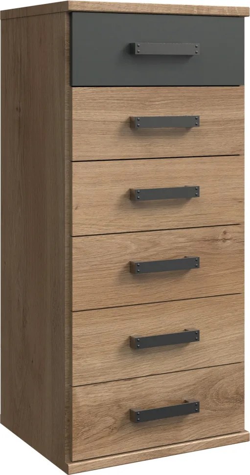 Úzka skrinka so zásuvkami Cork, 46 cm, doskový dub/grafit